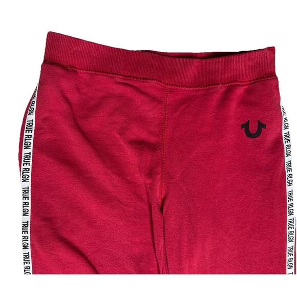True Religion Tape Logo Trim Red Joggers Pants Tapered Womens Size L - Picture 2 of 9